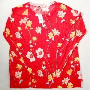 Loft Floral Spring Laine Viscose Blend Pull Over  sz M Career Cardigan Sweater